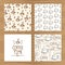 Coffee cards set. Seamless patterns.