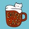 Coffee and cats please, cat in red coffee cup cartoon  illustration