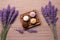 Coffee chocolates and lavender with copy space. Generative AI