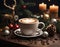 Coffee on the Christmas table. Generative AI