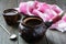 Coffee in clay crockery, vintage style
