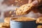 Coffee companionship Sweet cookies gracefully poured into a coffee mug