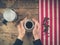 Coffee concept with cup and persons hands