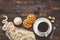 Coffee and cookies, food background