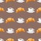 Coffee and croissant seamless pattern brown caffeine breakfast morning sweet drink vector illustration