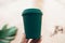 Coffee cup from bamboo fiber, zero waste concept. Ban single use plastic. Take away coffee in your cup. Sustainable lifestyle.