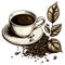 Coffee cup and beans vector illustration on white