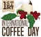 Coffee Cup, Branch and Ribbon for International Coffee Day Celebration, Vector Illustration