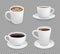 Coffee cup. Breakfast hot drinks espresso cappuccino with foam cup vector realistic