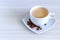 Coffee in cup and coffee beans, isolated spread on a white background