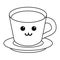 Coffee cup on dish kawaii cartoon in black and white
