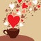 Coffee cup with flying hearts