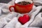 Coffee cup, grain heart, warm cloth aroma