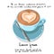 Coffee Cup Heart Shape Hand Draw Sketch Logo