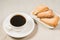 Coffee cup and homemade cookies/Breakfast whith coffee cup and homemade cookies on a concrete background. Top view