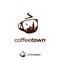 Coffee cup logo Coffee town logo with town city skyscraper silhouette inside mug icon symbol illustration