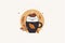 Coffee cup logo with whimsical illustration. Beautiful picture. Generative AI