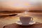 Coffee cup in the morning on terrace facing seascape