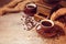 Coffee cup and old vintage coffee grinder on wooden table