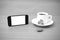 Coffee cup and phone and heart