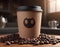 A coffee cup rests on a bed of aromatic coffee beans