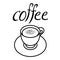 Coffee Cup and a saucer vector illustration with milk and cinnamon, coffee icon, uncolored, hand drawn lettering, coffee time,