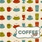 Coffee cup seamless pattern with tag