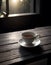 A coffee cup with singleorigin coffee rests on a saucer on a table