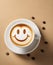 Coffee cup with a smiley face on it on background