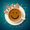Coffee cup with smiling face. Happy New Year 2018