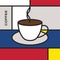 Coffee cup with smoke. Modern style art with rectangular colour blocks.