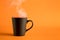 Coffee cup with steam on orange
