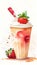 Coffee cup with straw, strawberries and whipped on top, watercolor illustration, centered, 4k, paper background, AI Generative