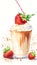 Coffee cup with straw, strawberries and whipped on top, watercolor illustration, centered, 4k, paper background, AI Generative