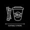 Coffee cup and sugar sticks white linear icon for dark theme