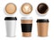 Coffee cup. Takeaway paper cups side and top view espresso and latte or cappuccino, morning drink in cafe, hot beverage