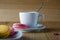 Coffee cup and three macaron