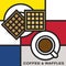 Coffee cup with two square waffles. Modern style art with rectangular colour blocks.