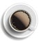 Coffee Cup Vector. Top View. Hot Americano Coffee. Espresso Fast Food Cup Beverage. Bubbles. White Mug. Realistic