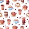 Coffee Cups and Beans Seamless Pattern Beverage
