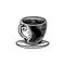 A coffee cups in ink hand drawn style. Vintage drawings of hot beverage. Coffees cup shop concept. Decorative design for cafeteria