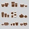 Coffee cups and mugs sizes variations stickers set
