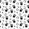 Coffee cups, spoons and sugar paper bags vector pattern in black and white