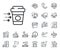 Coffee delivery line icon. Soft drink sign. Plane, supply chain and place location. Vector