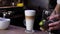 Coffee Drink. Barista Preparing Latte At Coffee Shop Closeup