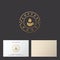 Coffee drop logo. Coffee emblem. Gold cup and drop icon. Flat logo for cafe. Business card.