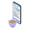 Coffee ebook reading icon isometric vector. Online bookstore