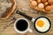 Coffee and eggs breakfast background