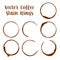 Coffee or espresso stain rings traces from cups vector illustrations