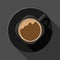 Coffee with foam in a black cup and with a saucer. Vector illustration of top view . Great for graphic design of posters